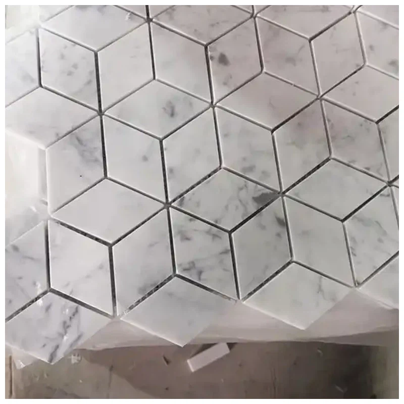 Carrara White Italian Marble Rhombus 3D Diamond Cube Mosaic Tile
