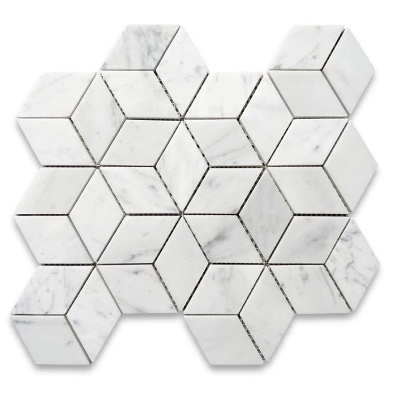 Carrara Marble 2x3 Illusion 3D Cube Rhombus Diamond Hexagon Mosaic Tile