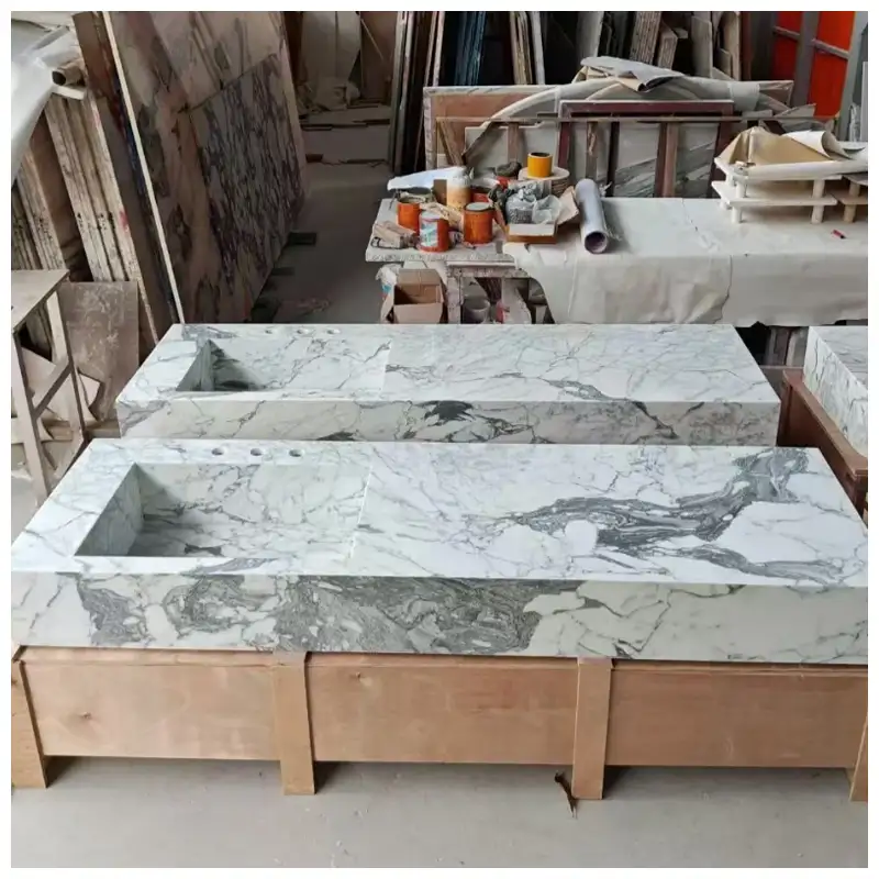 Calacatta Floating Integrated Marble Basin